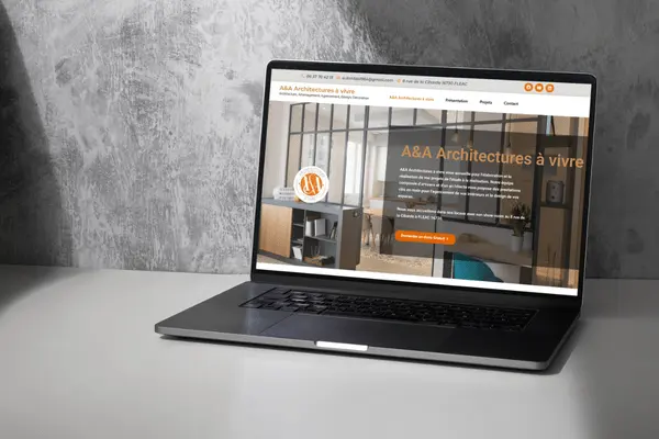 Capture d'écran page d'accueil du site de A&A Architectures à vivre